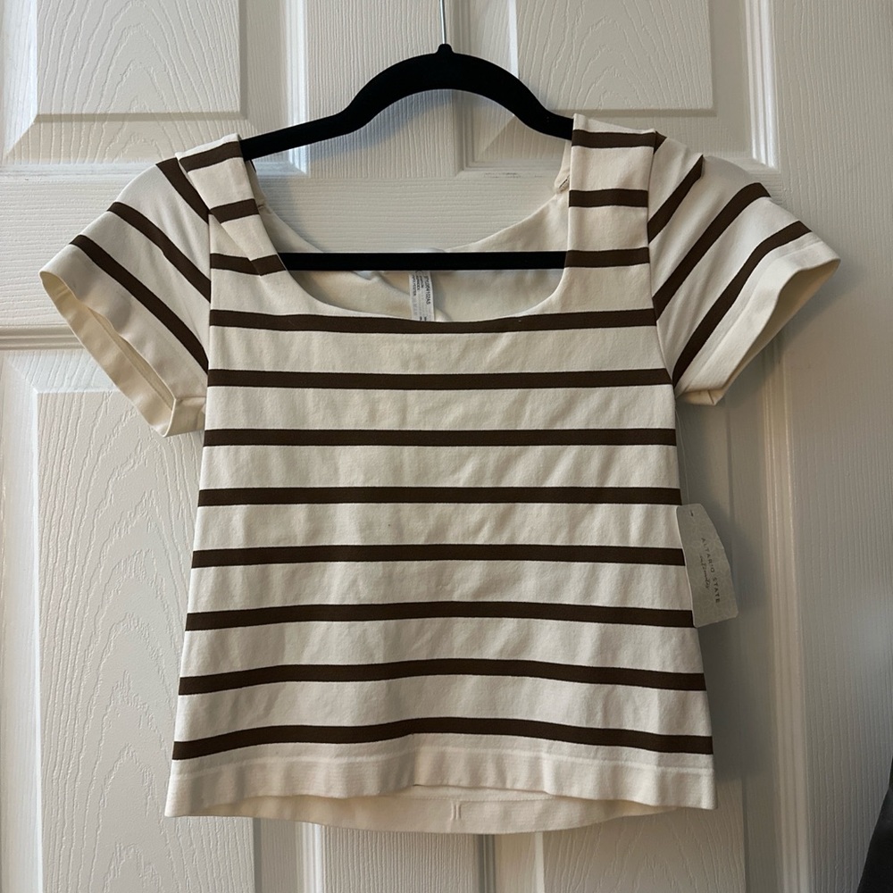 Altar'd State Brown and Cream Striped Crop Top